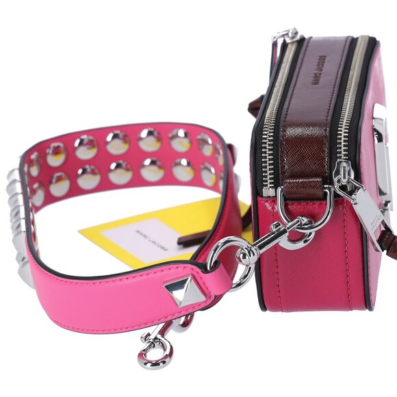 Marc Jacobs The Snapshot Shoulder Bag Studded Saffiano Leather Magenta Pink - Picture 5 of 6